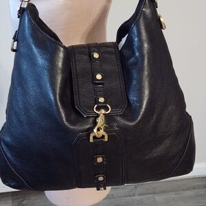 Tory Burch Black Leather Hobo Bag with Gold Accents